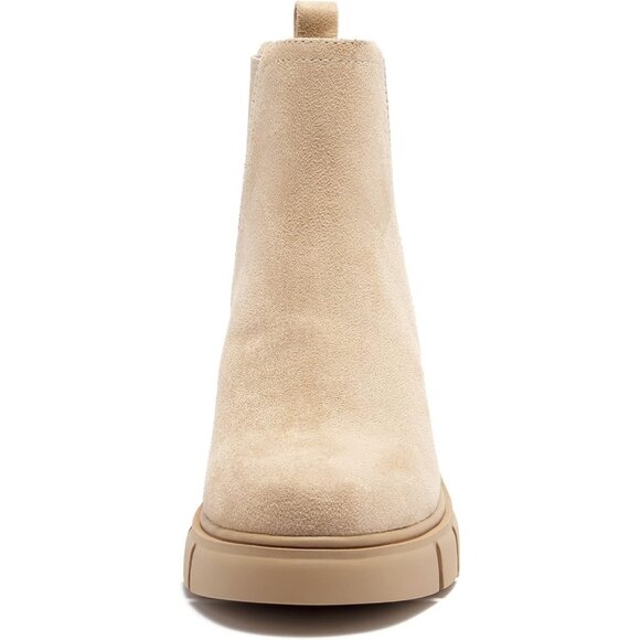 Women's Nude Chelsea Boots Elastic Chunky Heel Platform Lug Sole Ankle Boot - Picture 3 of 7